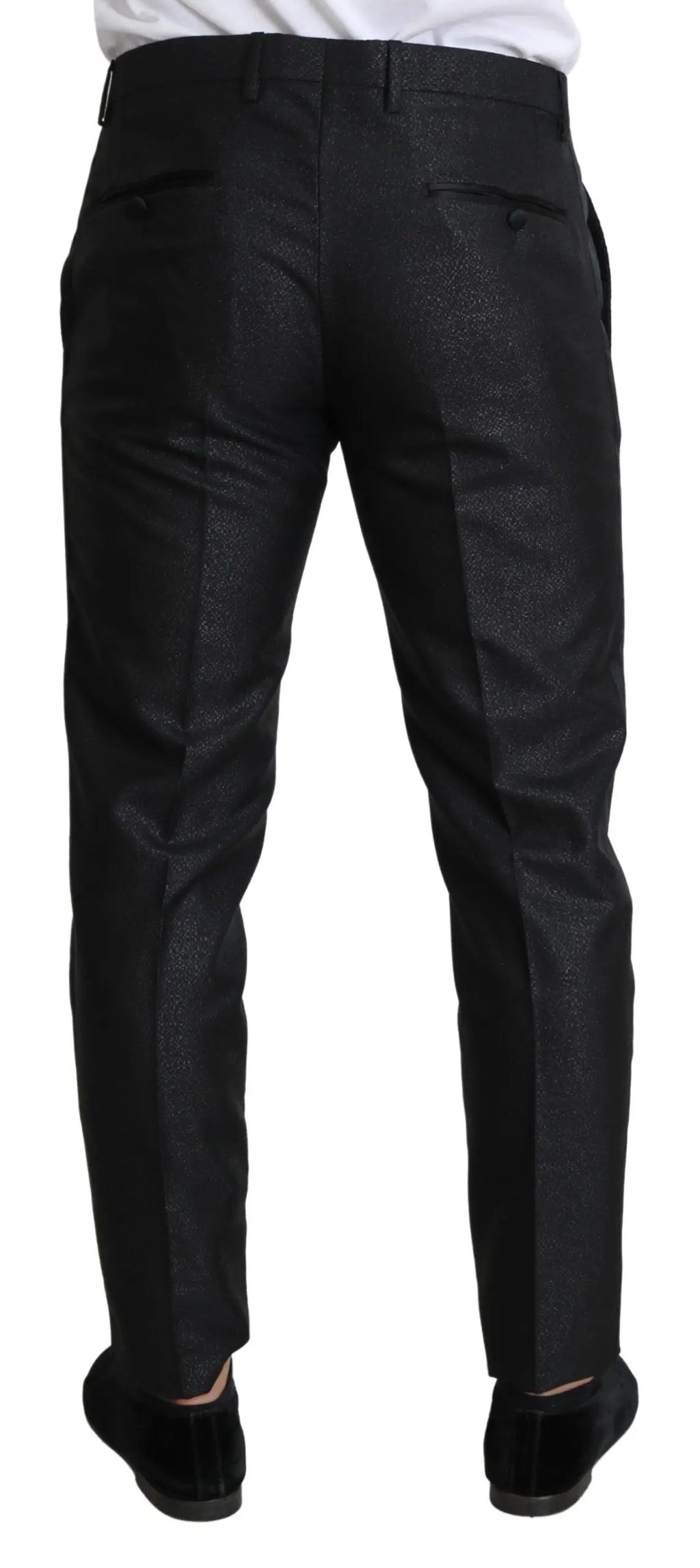 Dolce & Gabbana pantalon habillé skinny noir métallique en tissu texturé avec une coupe élégante ajustée