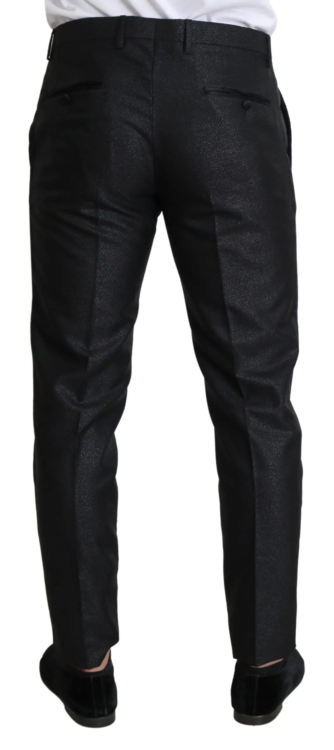 Dolce & Gabbana pantalon habillé skinny noir métallique en tissu texturé avec une coupe élégante ajustée