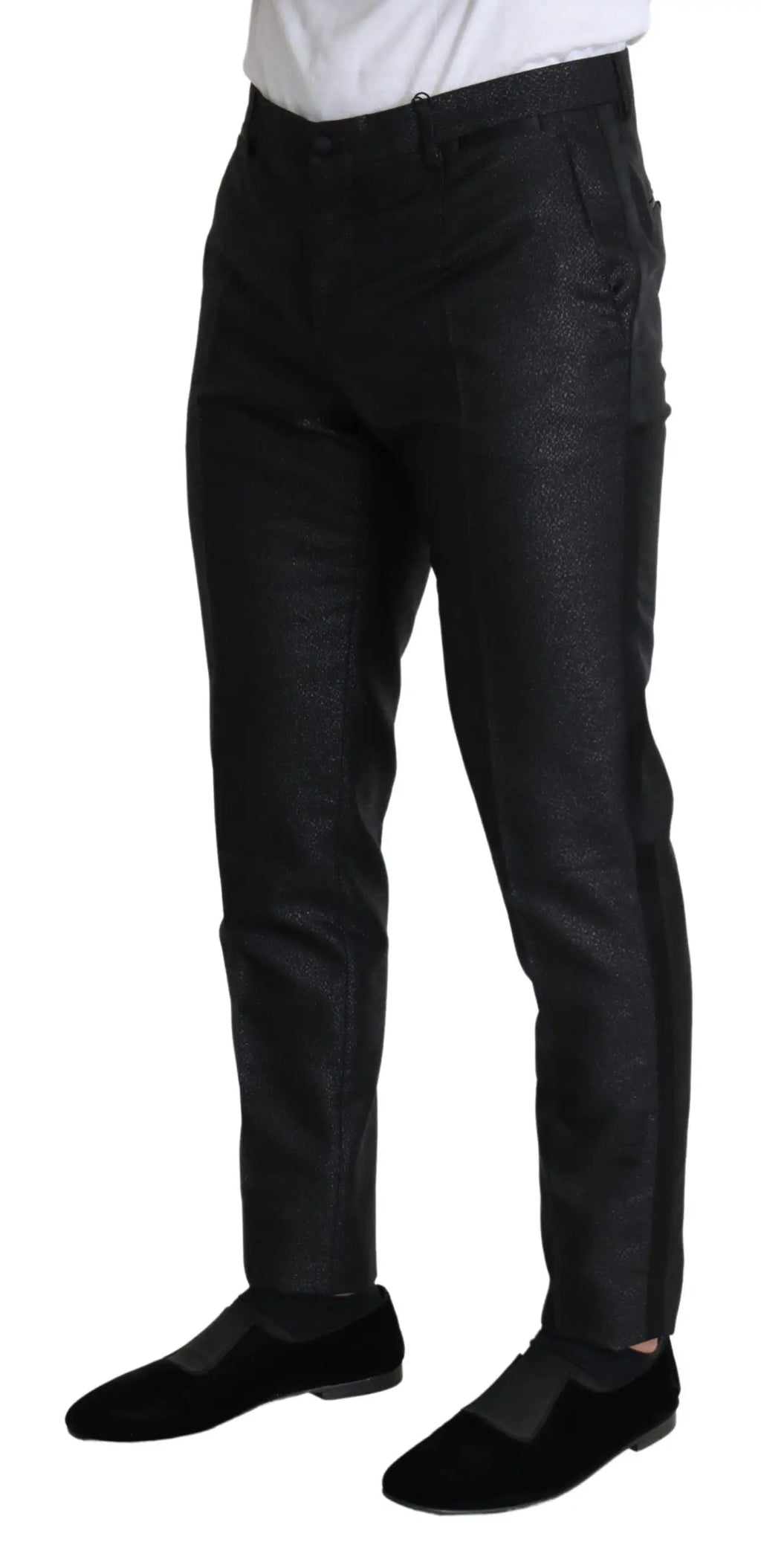 Pantalon slim noir en denim avec finition texturée subtile et coutures latérales dolce gabbana metallic skinny