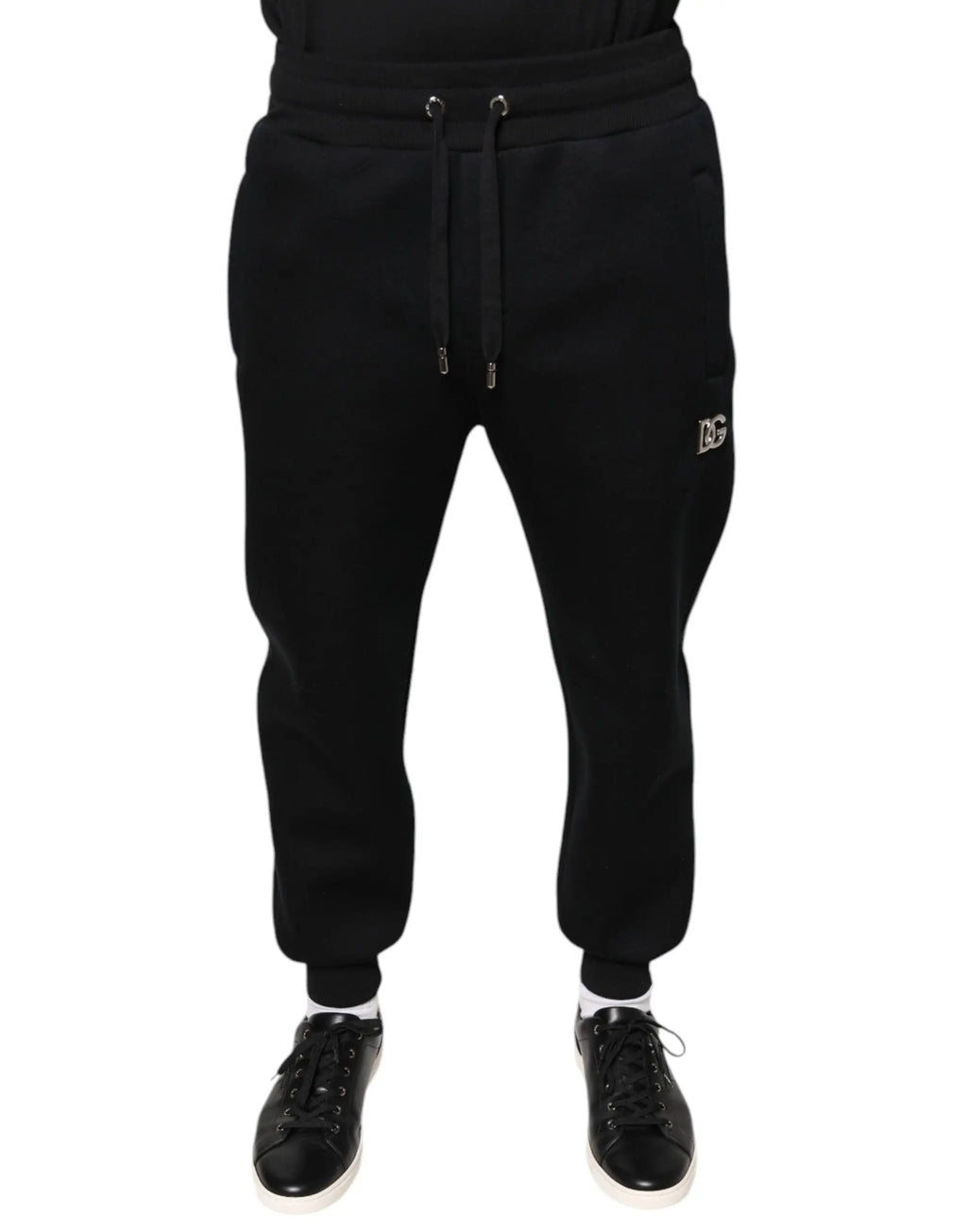 Dolce gabbana pantalon jogger noir en modal avec logo dg brodé subtil sur la cuisse homme
