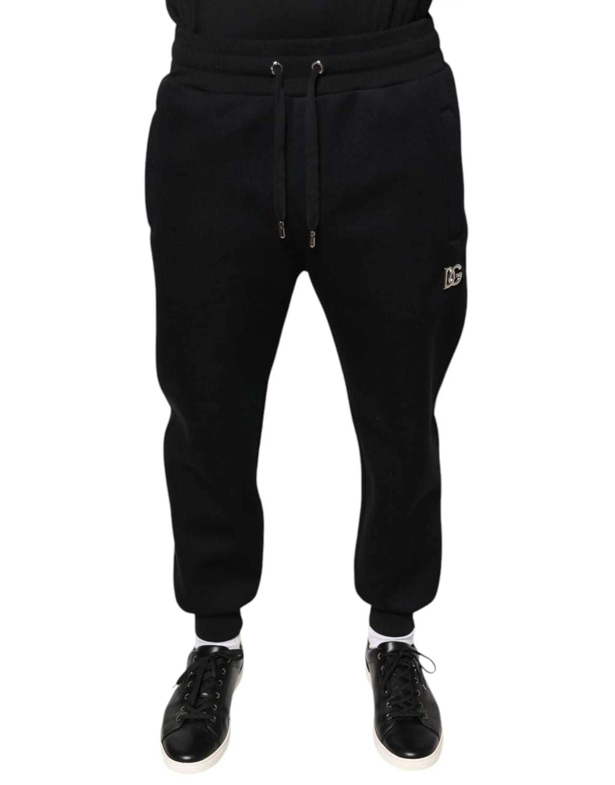 Dolce gabbana pantalon jogger noir en modal avec logo dg brodé subtil sur la cuisse homme