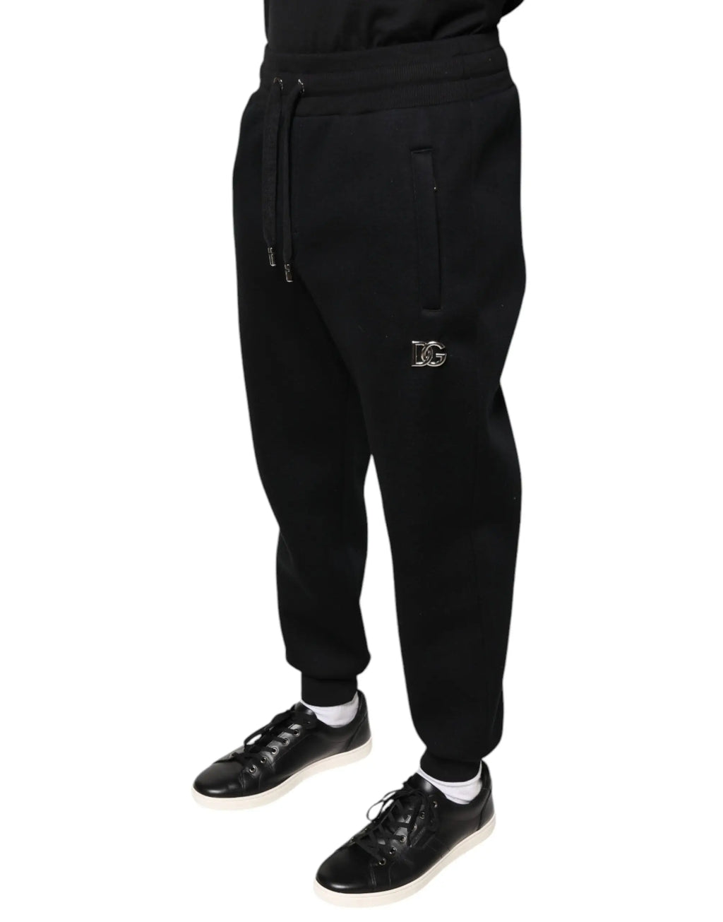 Dolce & gabbana joggers noirs en modal pour homme avec logo dg brodé subtil sur la cuisse