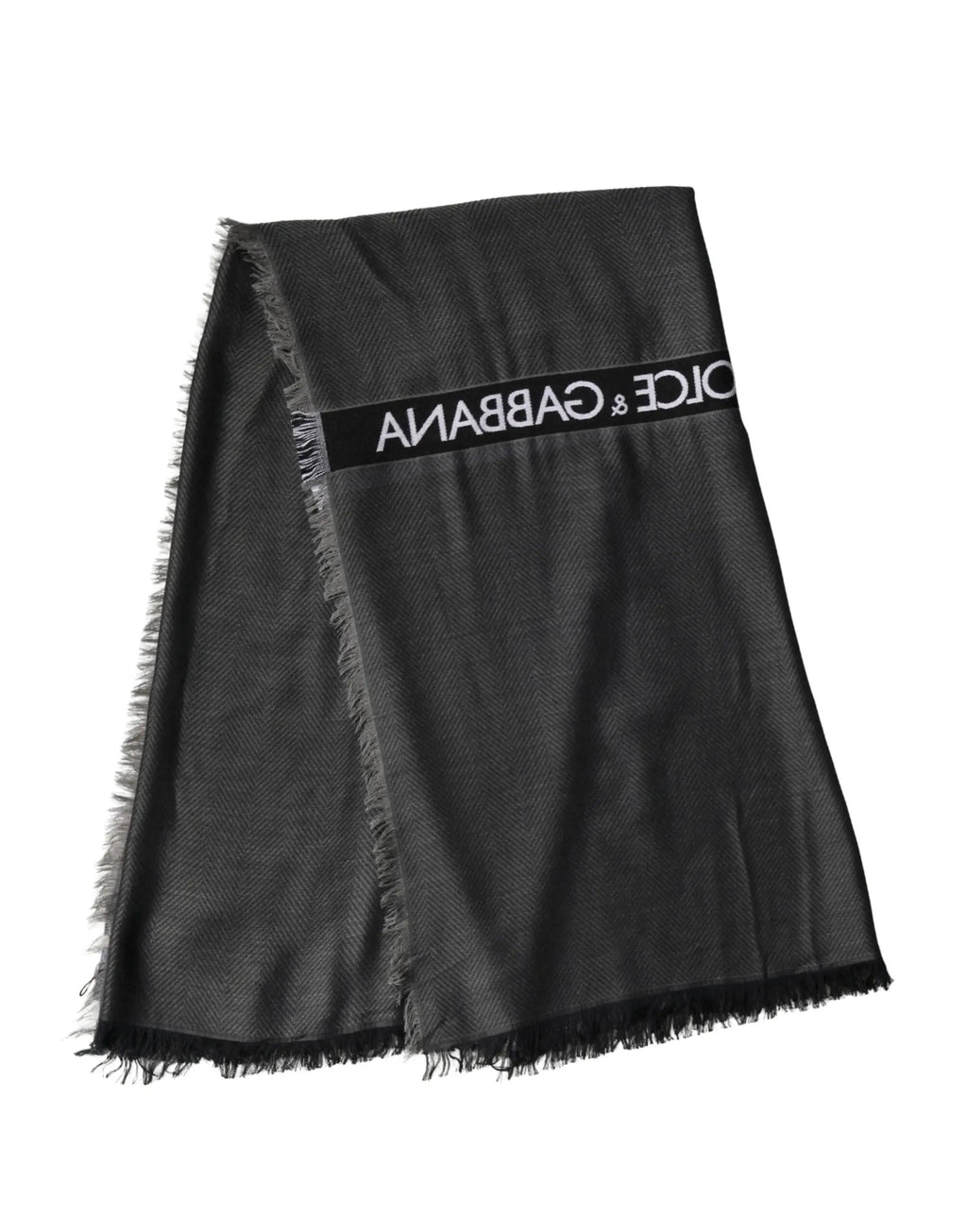 Écharpe dolce & gabbana noire en modal avec franges et bande logo blanc 140cm x 134cm pour homme