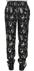 Pantalon de nuit dolce & gabbana noir avec motif ludique de musiciens et instruments en blanc bleu clair et bleu sarcelle