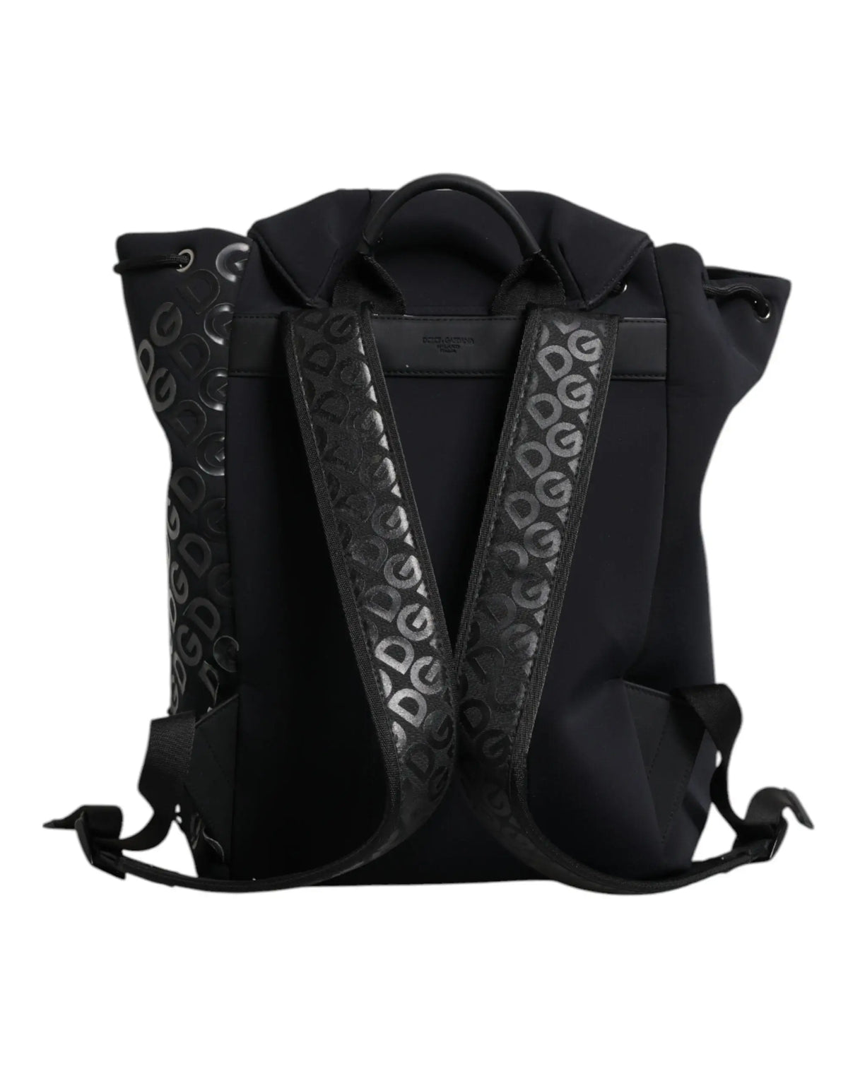Sac à dos noir dolce & gabbana en néoprène nylon avec motifs logo argentés sur les bretelles et panneaux latéraux