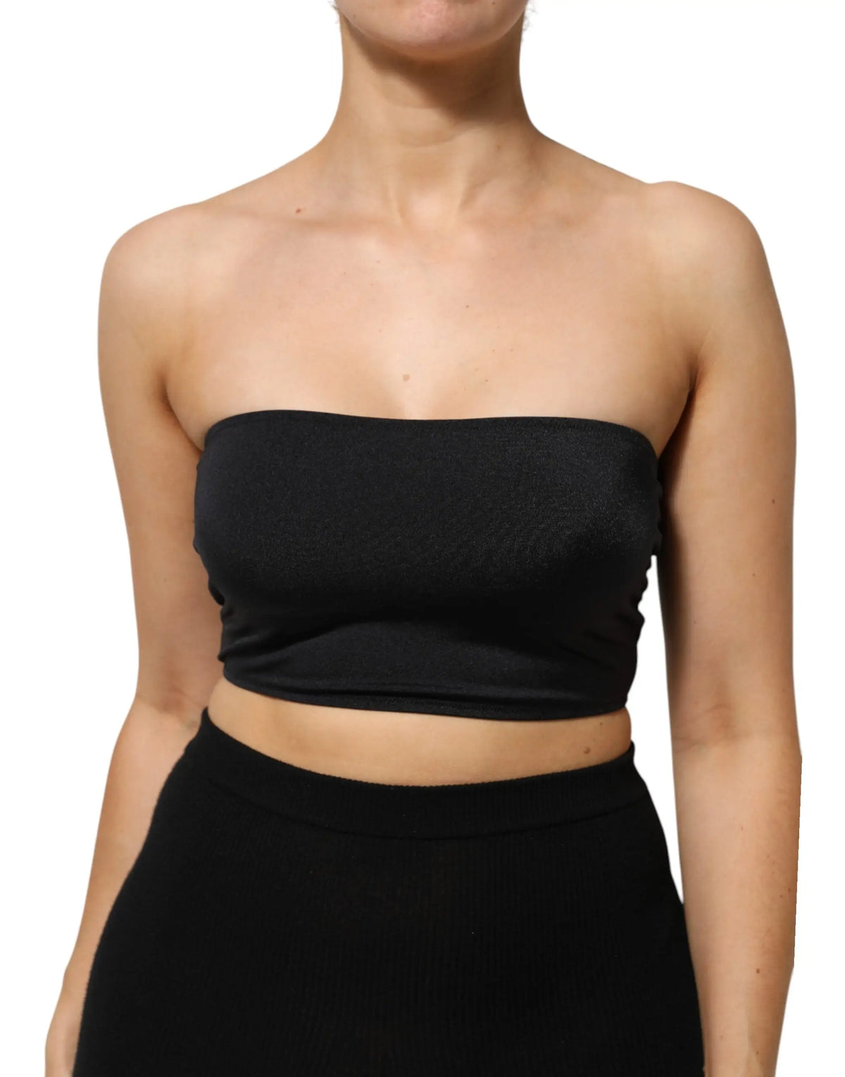 Dolce & Gabbana bandeau noir en nylon mélangé extensible sans bretelles crop top lisse et ajusté