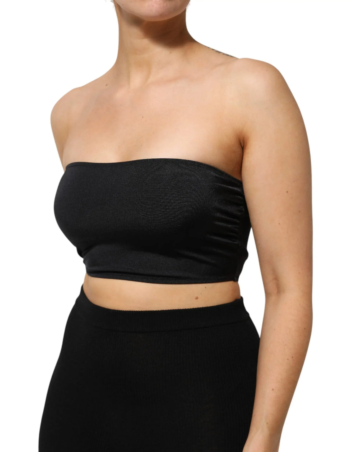 Dolce & gabbana bandeau noir en mélange de nylon avec tissu côtelé texturé et côtés froncés
