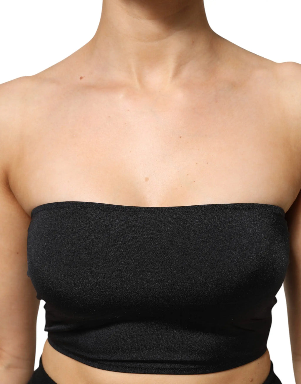 Dolce & gabbana bandeau noir en tissu nylon mélangé avec texture légère et coupe bustier sans bretelles