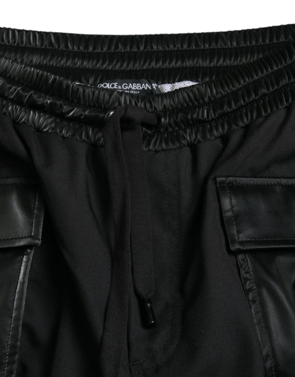 Pantalon jogger cargo noir dolce & gabbana en nylon avec poches patch en cuir synthétique et taille élastique