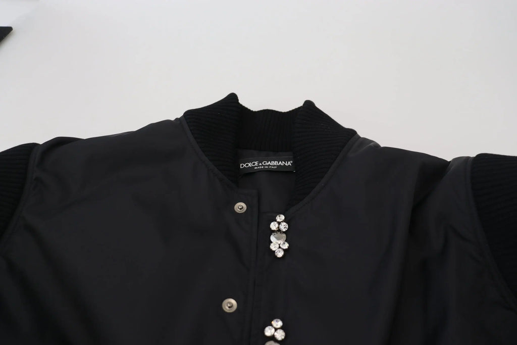 Veste dolce & gabbana noire en nylon avec boutons argentés et cristaux embellis