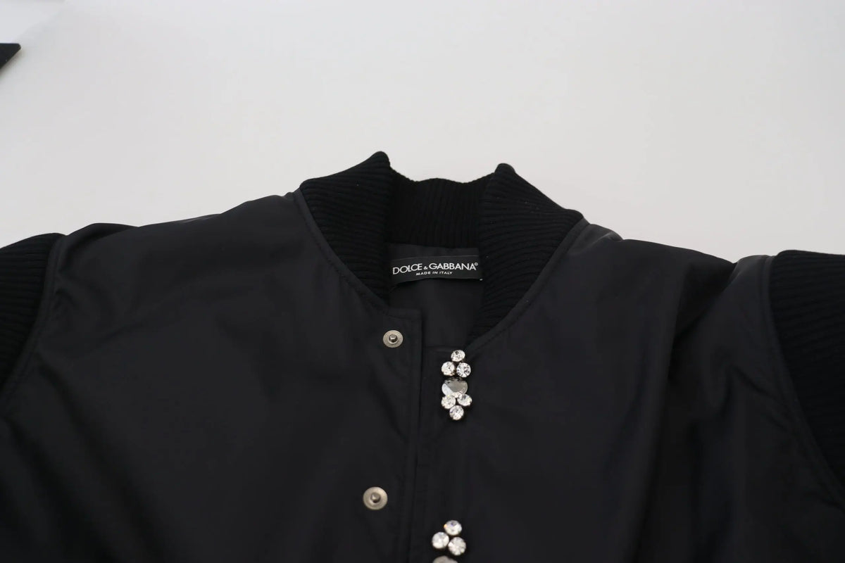 Veste dolce & gabbana noire en nylon avec boutons argentés et cristaux embellis
