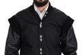 Veste dolce & gabbana en nylon noir avec manches en simili cuir et boutons en cristal argentés décoratifs