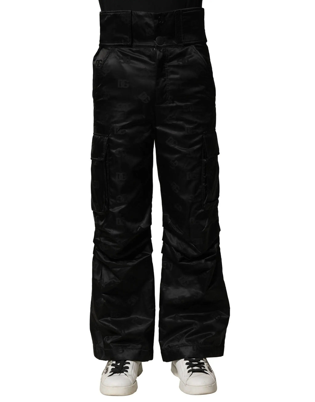 Pantalon droit dolce & gabbana noir en nylon satin avec large ceinture et multiples poches cargo