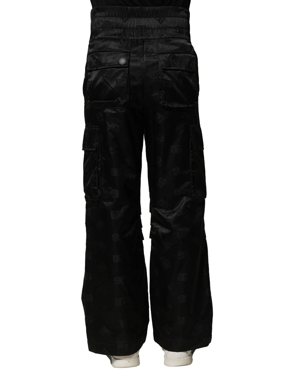 Pantalon droit noir en nylon dolce & gabbana avec motif carreaux subtils et multiples poches cargo