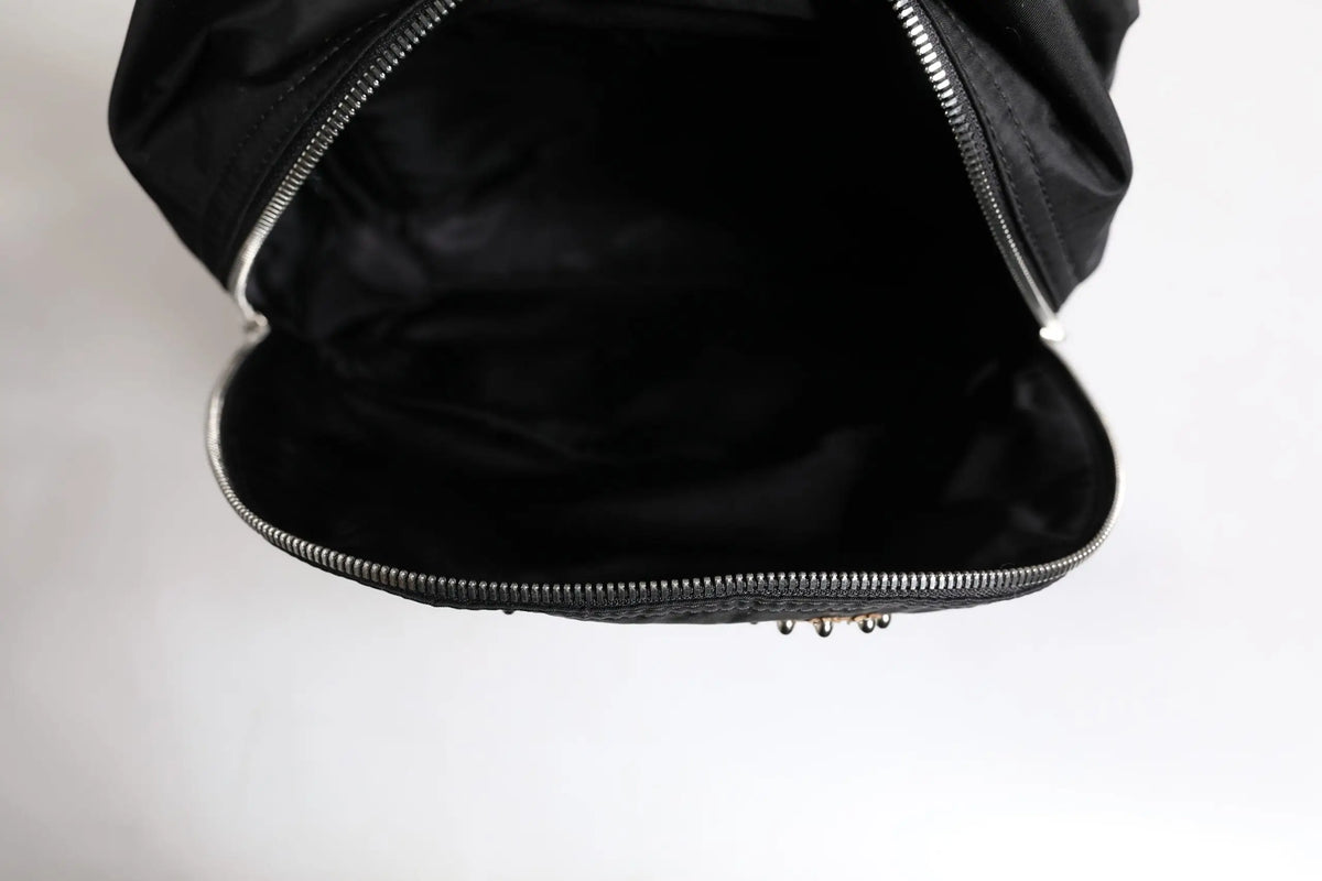 Dolce & gabbana black nylon dgfamiliy embellished backpack with silver zippers and smooth reflective interior lining