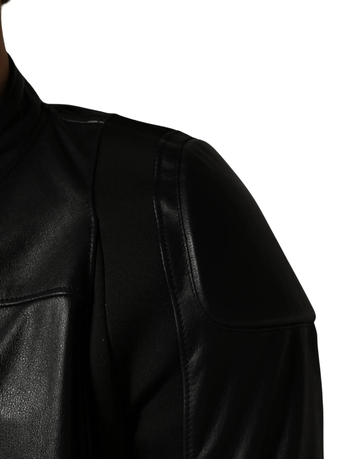 Veste motard pour homme dolce & gabbana en nylon noir avec finition en cuir brillant et épaules structurées