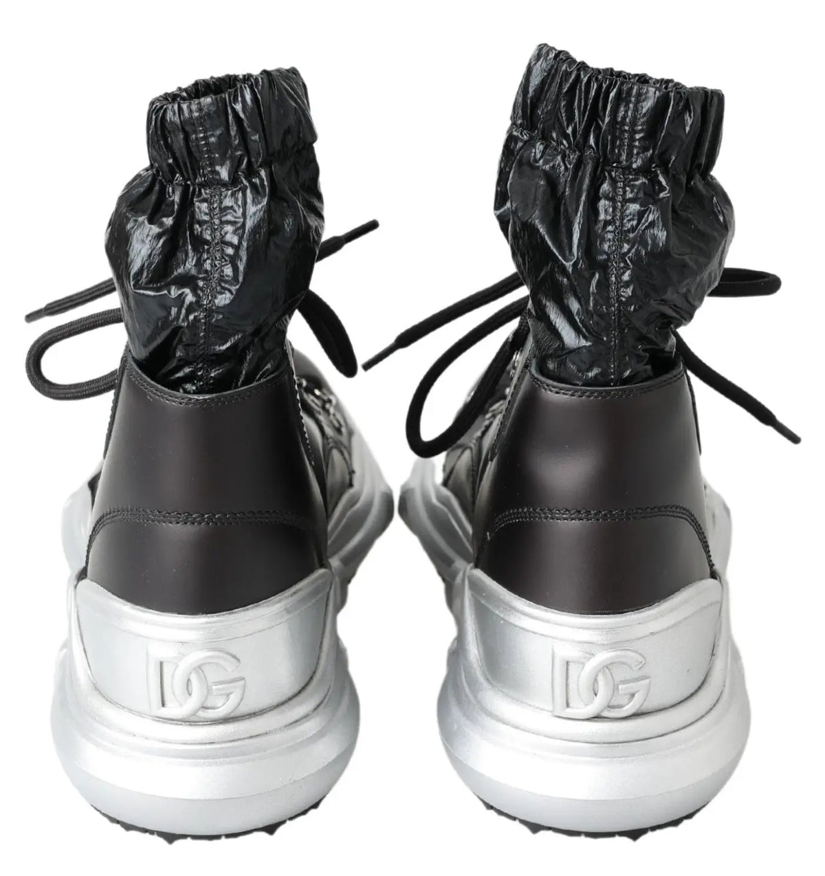 Dolce & gabbana sneakers noir et argent en nylon avec tige brillante, col élastique et semelle épaisse logo marque