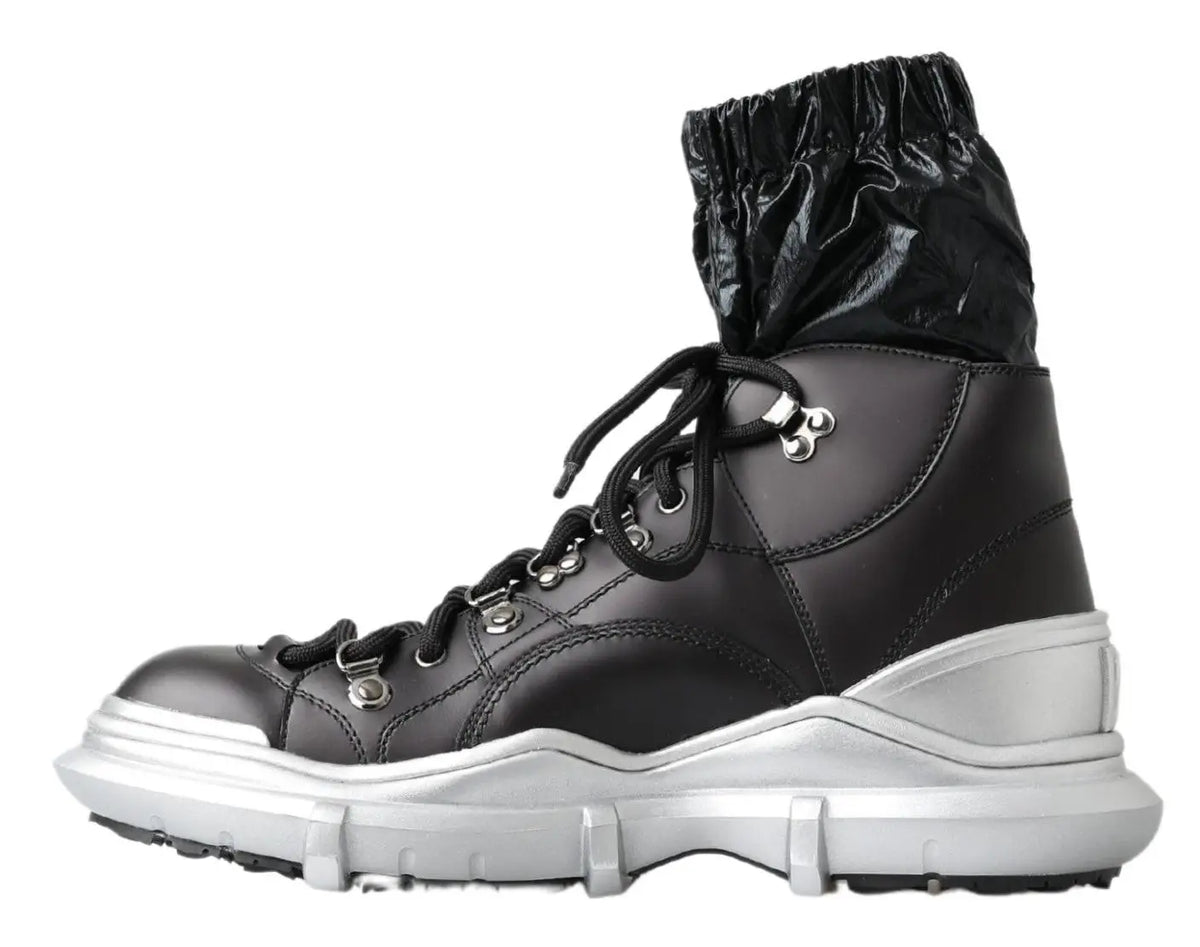 Baskets montantes dolce & gabbana en nylon noir avec semelle argentée chunky et bord élastiqué en cuir noir