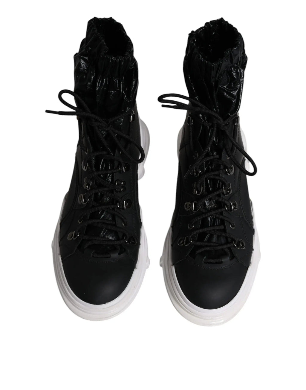 Dolce & gabbana black nylon galileo high top sneakers with glossy finish white rubber soles and metallic eyelets