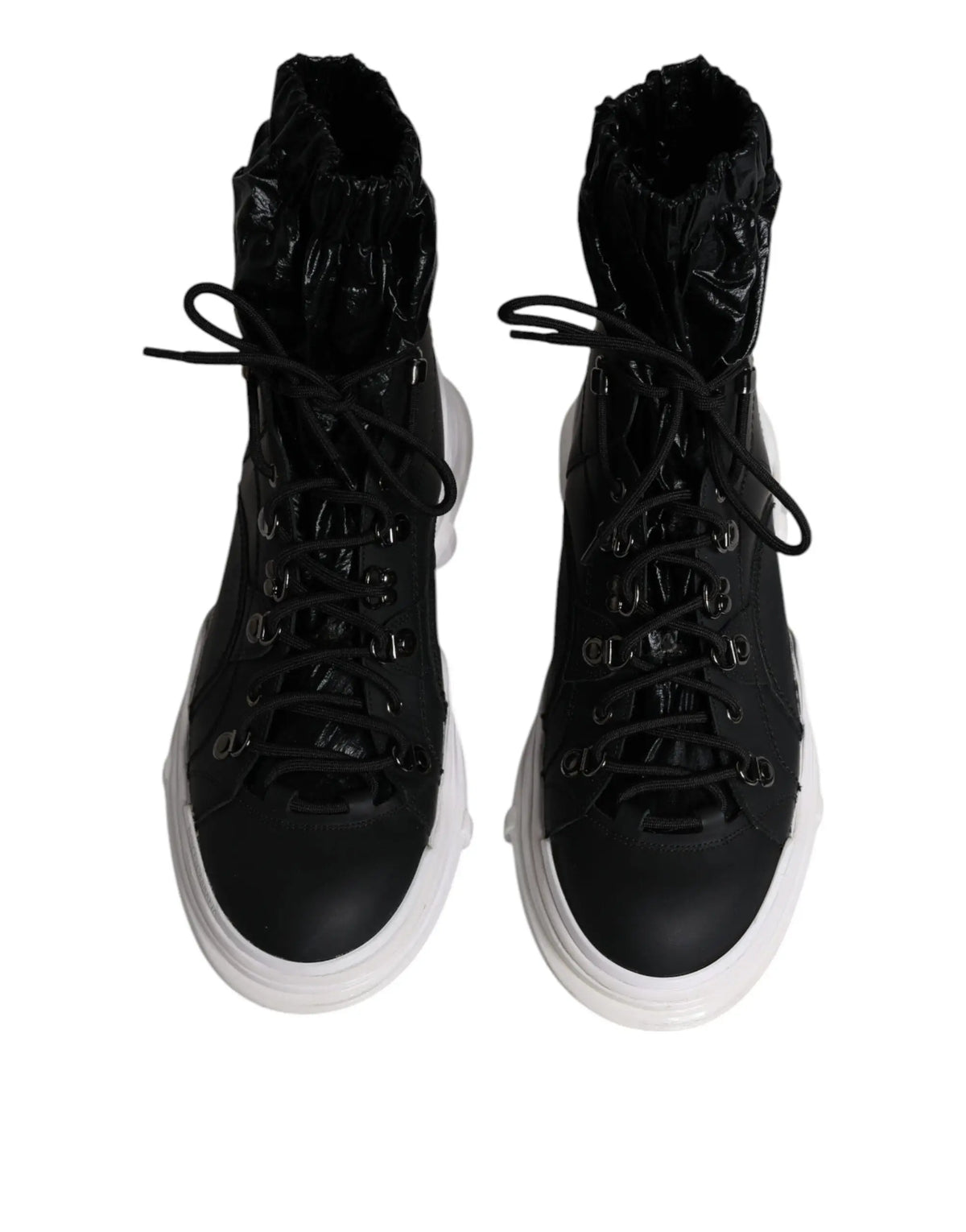 Dolce & gabbana black nylon galileo high top sneakers with glossy finish white rubber soles and metallic eyelets