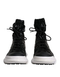 Dolce & gabbana chaussures montantes noires en nylon avec dessus texturé brillant et semelles blanches en caoutchouc