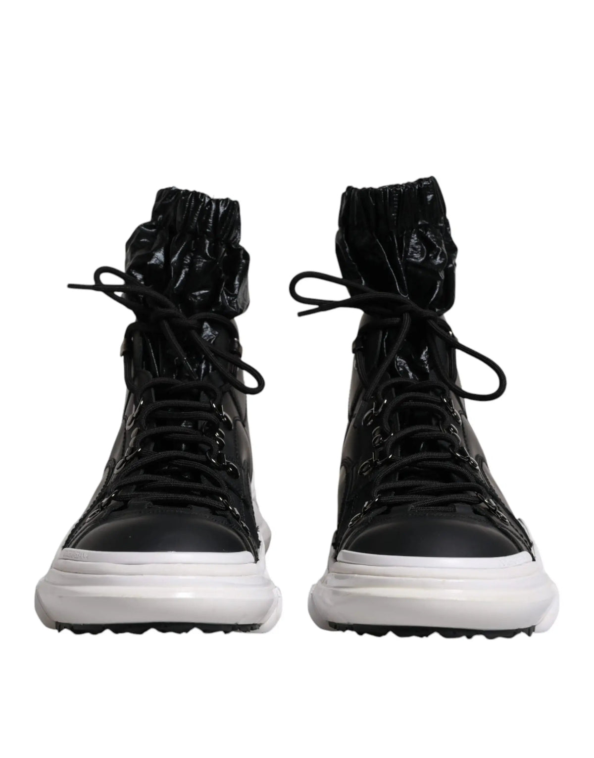 Dolce & gabbana chaussures montantes noires en nylon avec dessus texturé brillant et semelles blanches en caoutchouc