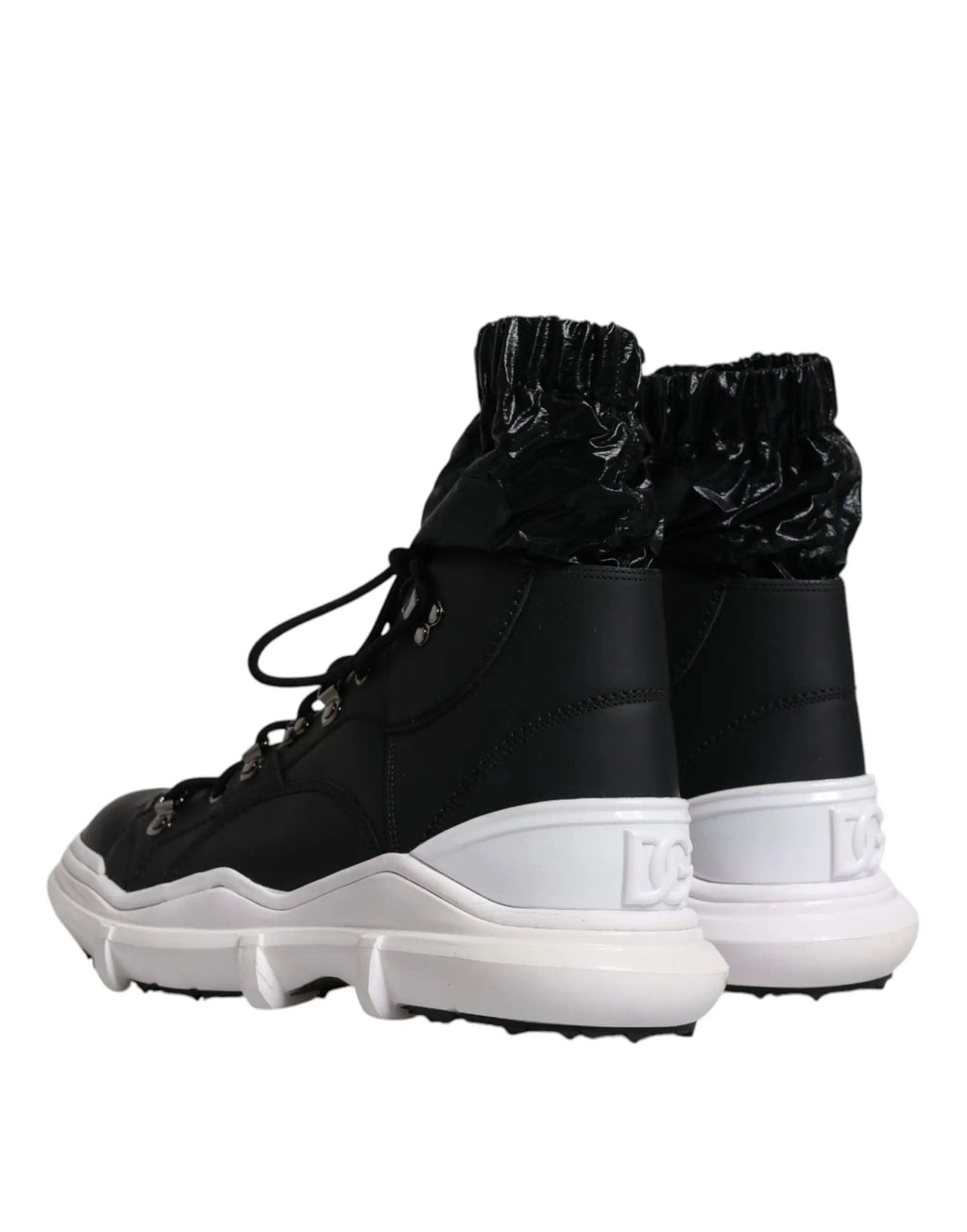 Baskets montantes dolce & gabbana nylon noir avec semelle blanche et poignets en tissu froissé noir