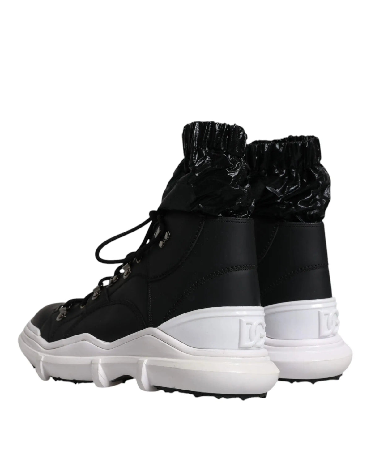 Baskets montantes dolce & gabbana nylon noir avec semelle blanche et poignets en tissu froissé noir