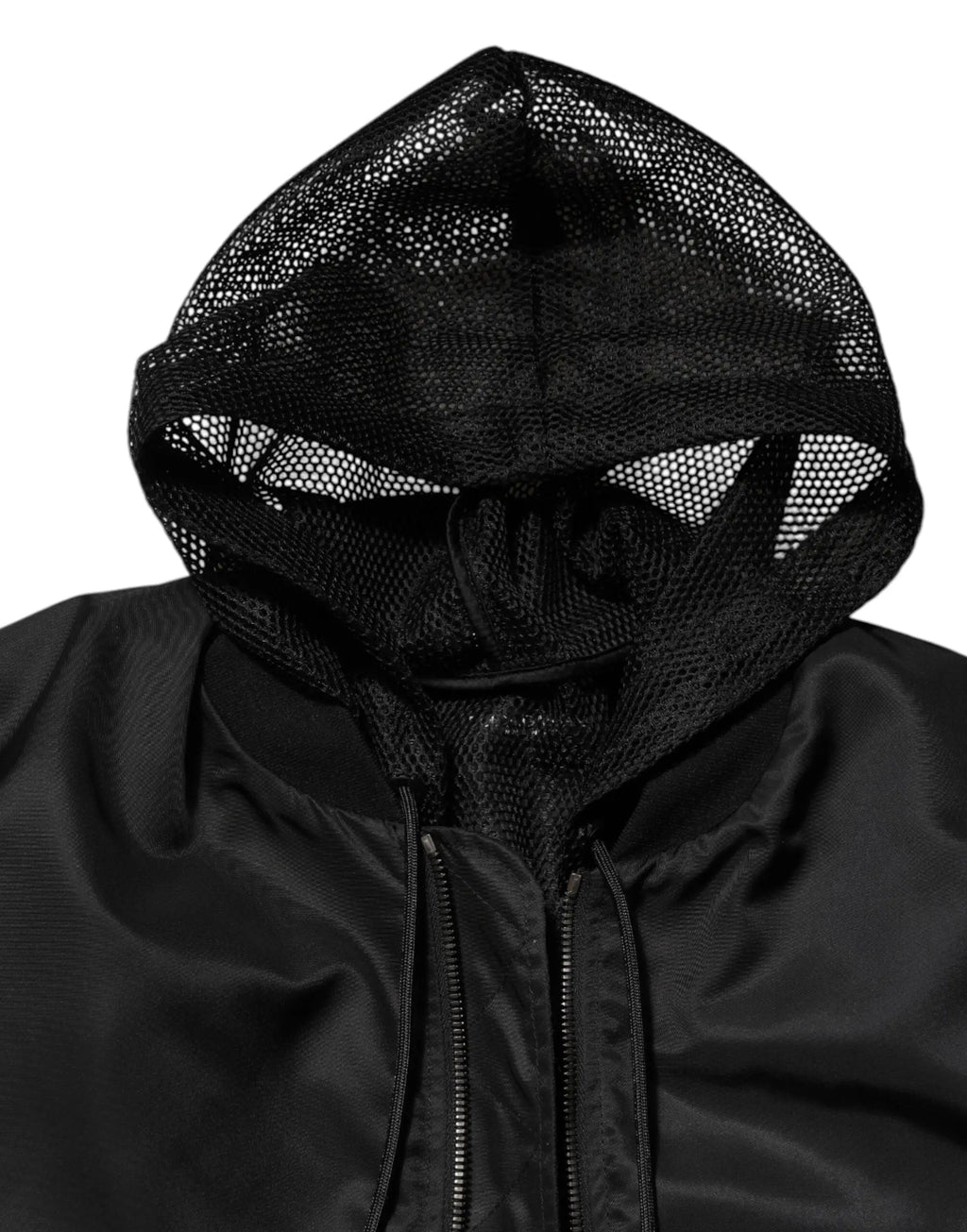 Veste bomber dolce & gabbana pour homme en nylon noir avec capuche mesh et fermeture éclair intégrale