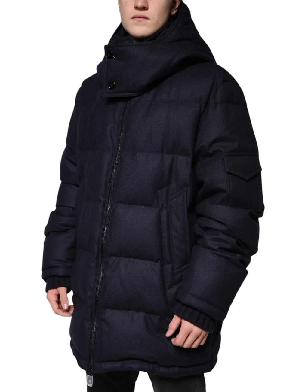 Dolce & Gabbana manteau homme noir duvet en nylon avec capuche col haut et design matelassé