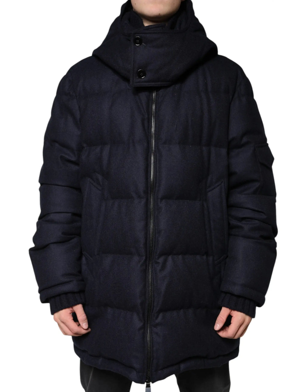 Dolce & Gabbana manteau homme noir en nylon avec capuche doudoune à col haut et fermeture éclair avant