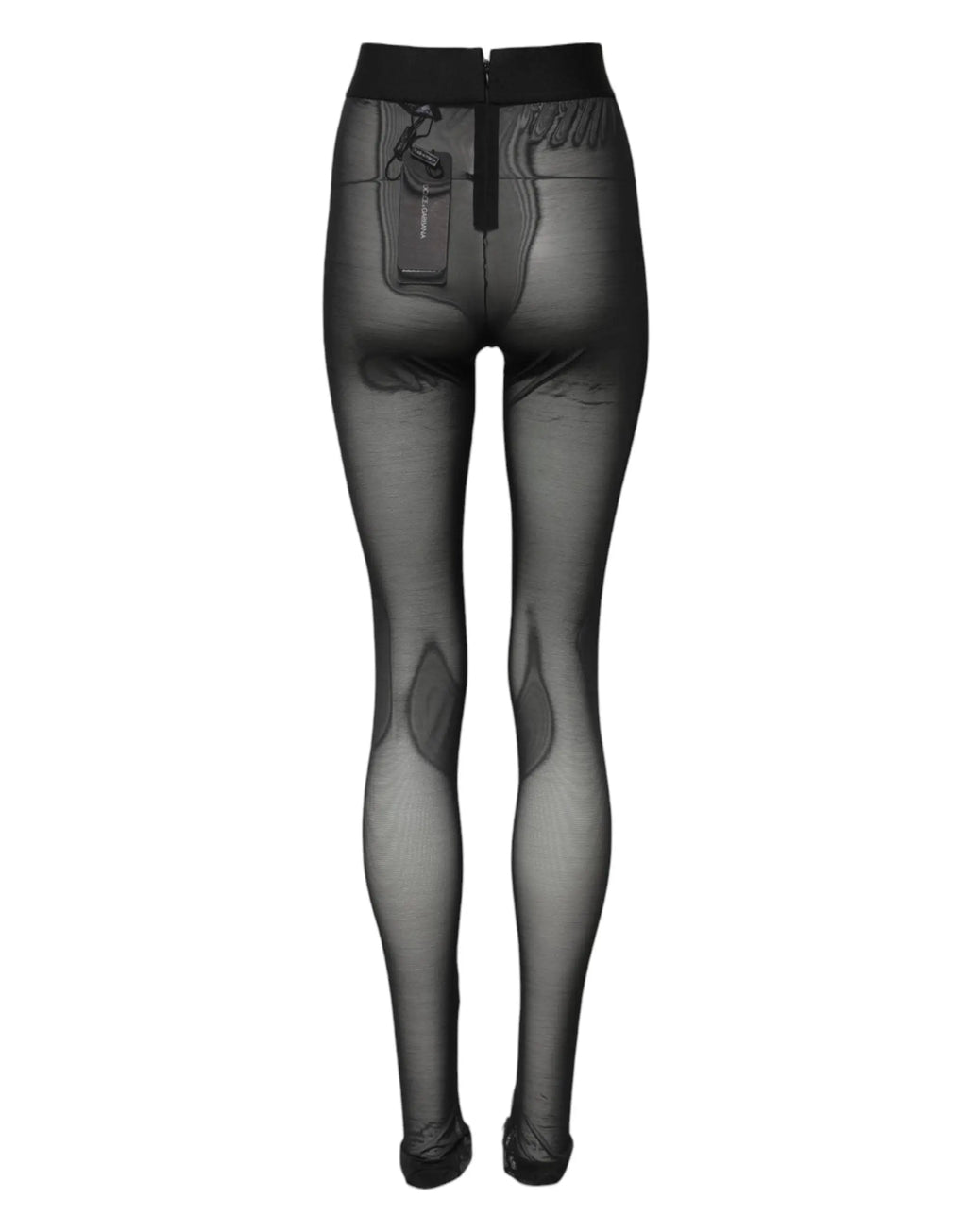 Collants noirs transparents dolce & gabbana en nylon stretch taille haute avec poches intégrées et détails graphiques subtils