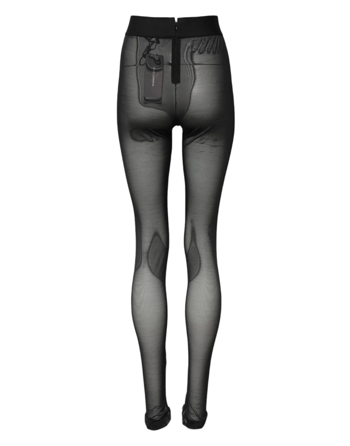 Collants noirs transparents dolce & gabbana en nylon stretch taille haute avec poches intégrées et détails graphiques subtils