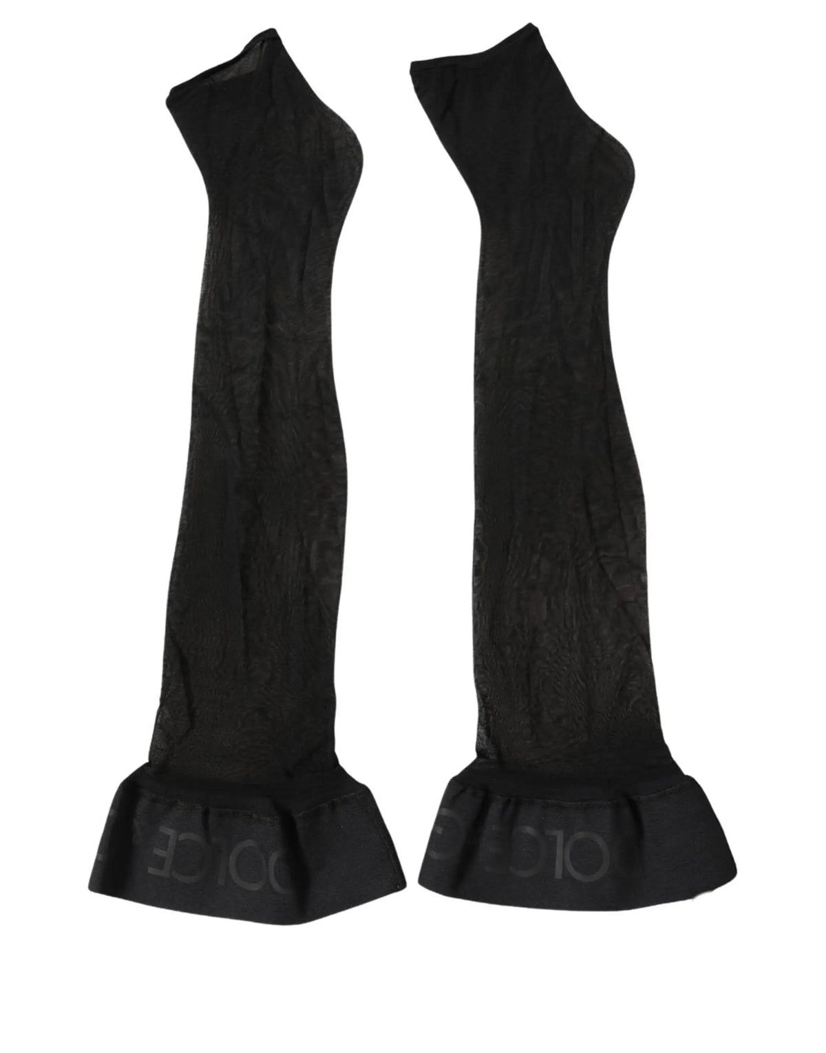 Gants en tissu noir texturé avec poignets volantés et logo embossé subtil pour femme dolce & gabbana