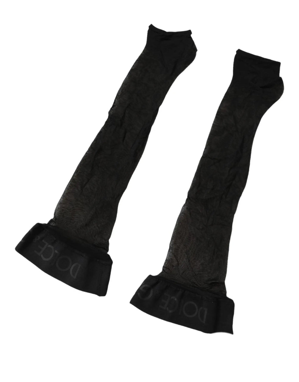 Manches chauffe-bras en dentelle noire avec poignets à volants et motif texturé subtile dans laccessoire chaussettes longues en nylon logo dolce gabbana