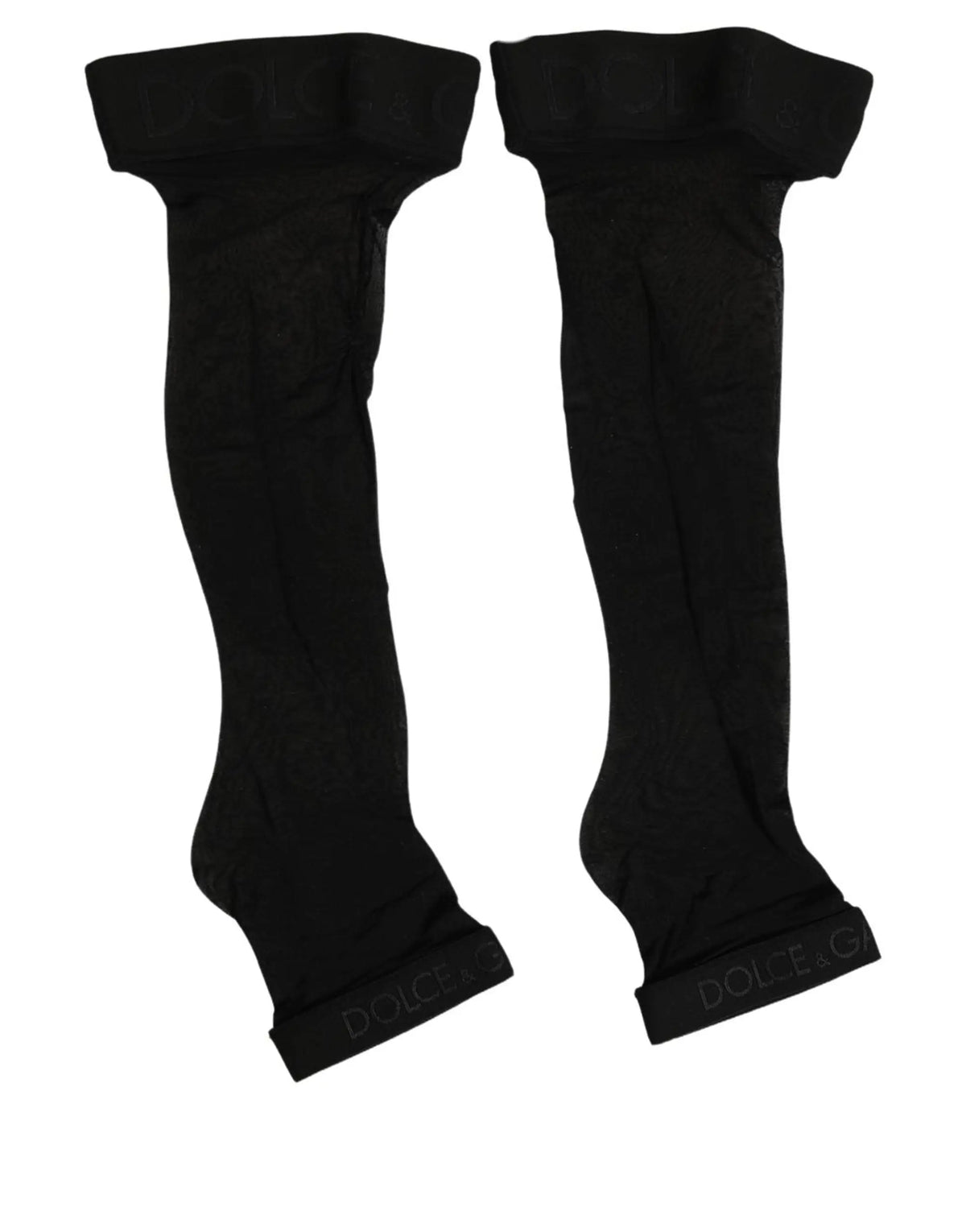 Dolce gabbana chaussettes noires en nylon longues pour femme avec bas côtelé et cheville élastique