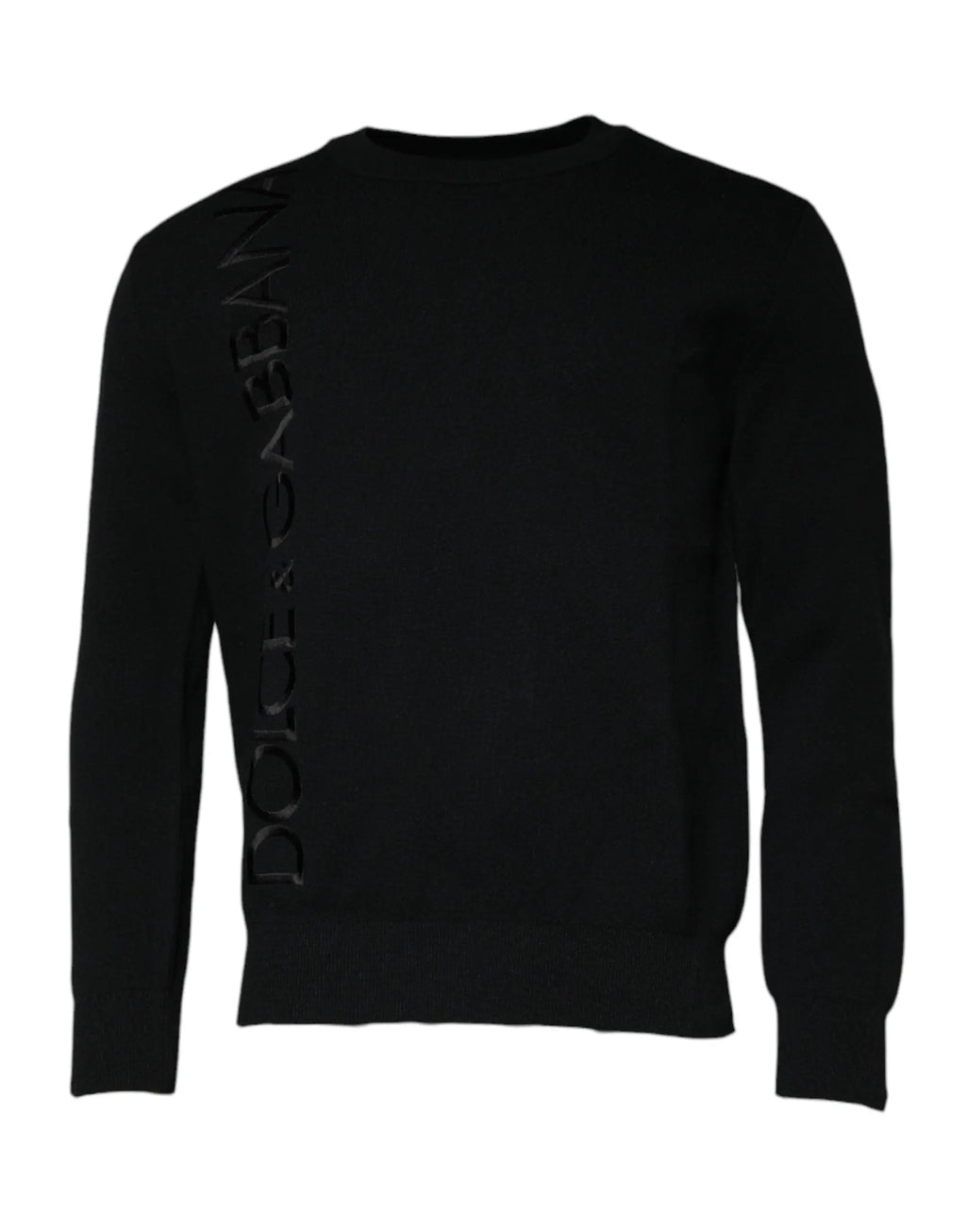 Pull-over noir dolce gabbana en nylon avec logo vertical sur la manche gauche style crewneck