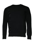 Pull-over noir dolce gabbana en nylon avec logo vertical sur la manche gauche style crewneck