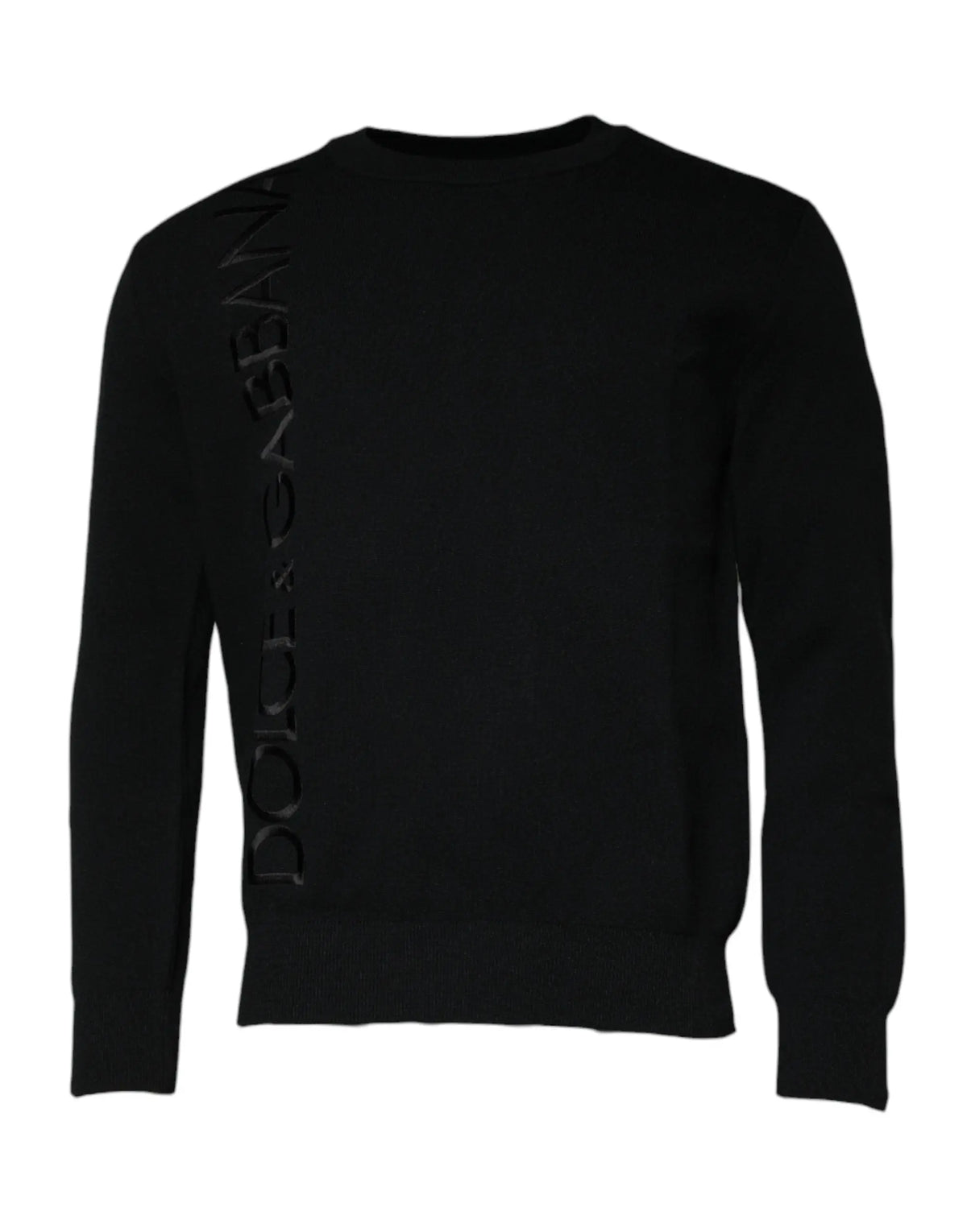 Pull-over noir dolce gabbana en nylon avec logo vertical sur la manche gauche style crewneck