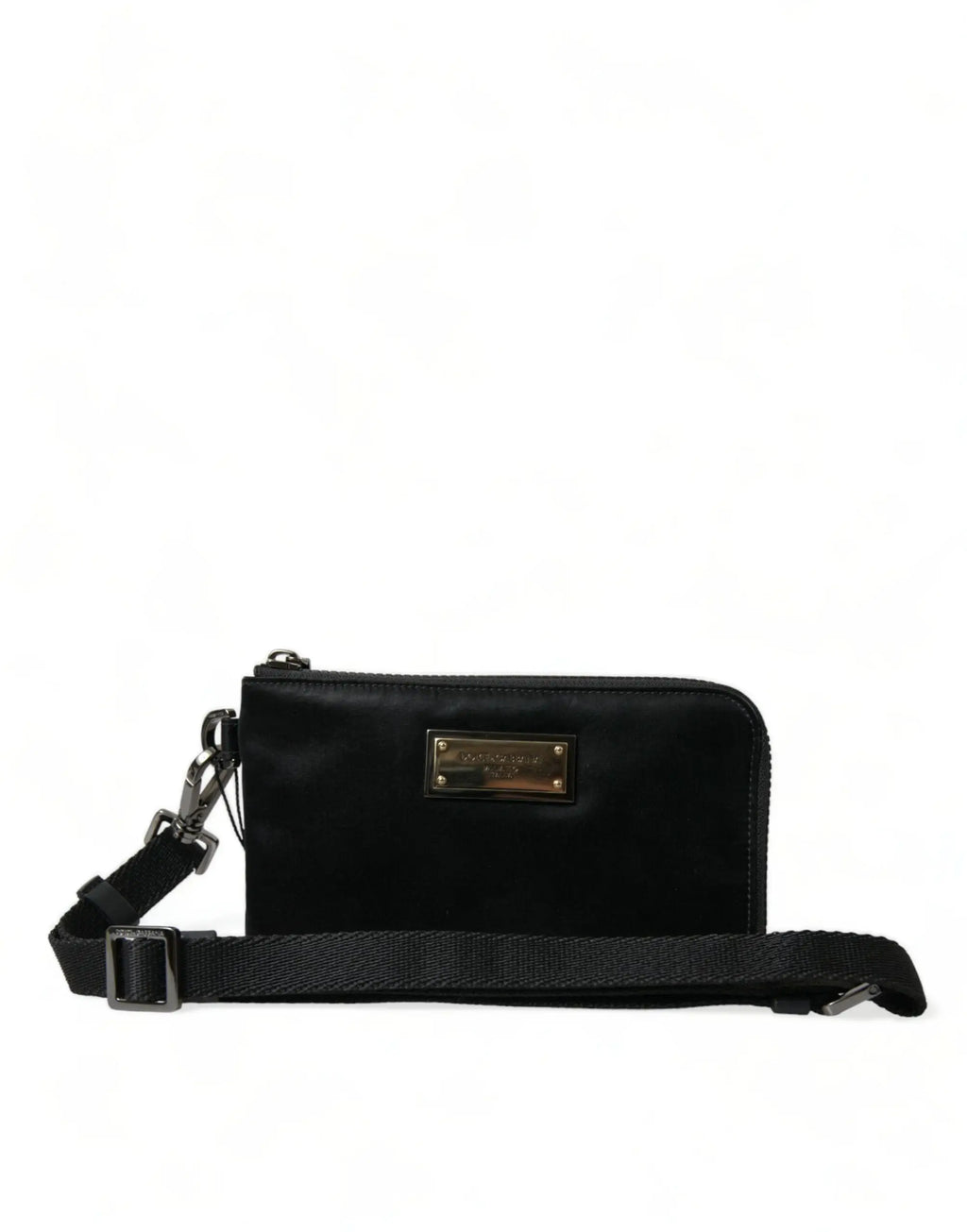 Sacoche bandoulière michael kors noire en cuir avec plaque métallique et sangle ajustable sur clutch pochette dolce & gabbana nylon