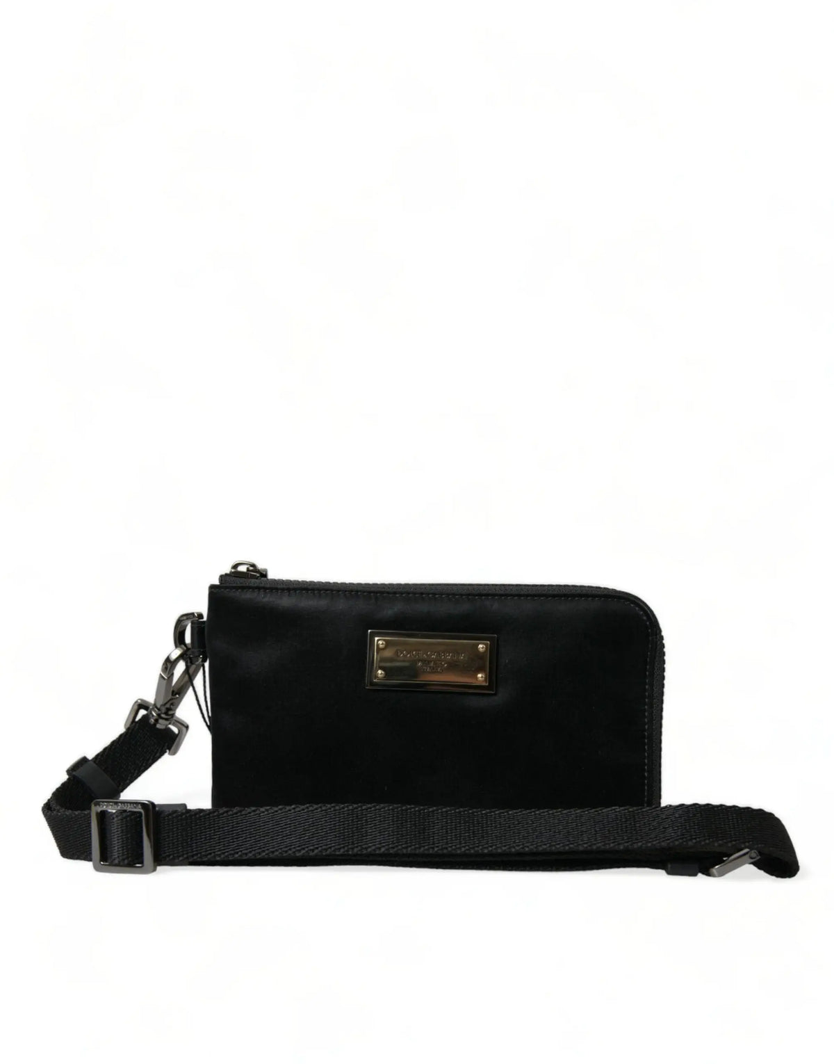 Sacoche bandoulière michael kors noire en cuir avec plaque métallique et sangle ajustable sur clutch pochette dolce & gabbana nylon