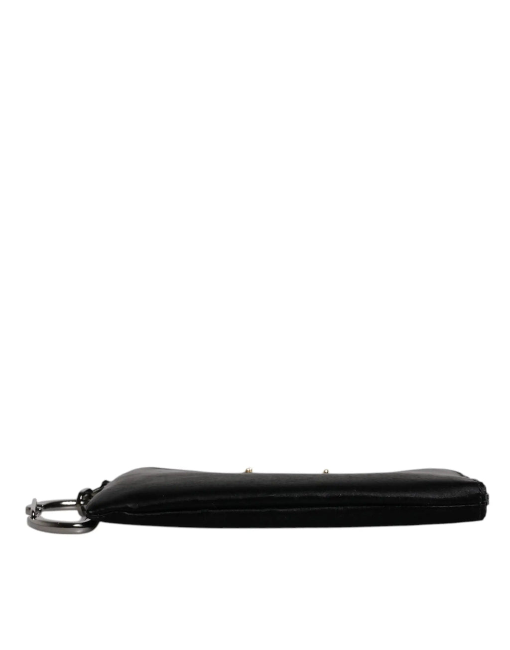Pochette porte-clés dolce & gabbana en nylon noir avec plaque logo et anneau métallique argenté détaillée couture