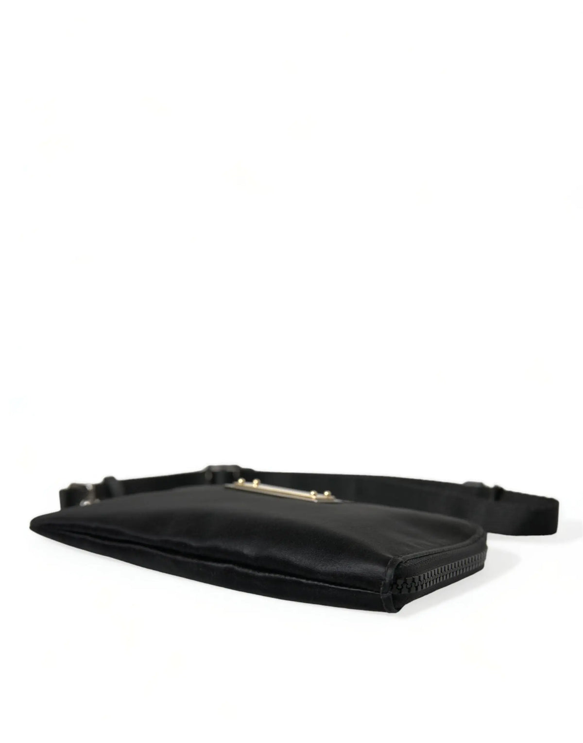 Dolce & gabbana black nylon logo plaque keyring pouch clutch bag with gold-tone metal clasp and zipper