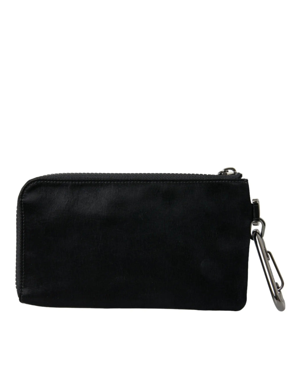 Dolce & gabbana noir porte-clés pochette en daim avec mousqueton argenté en nylon et plaque logo