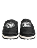 Dolce & gabbana slippers noir en nylon matelassé avec semelle blanche en caoutchouc et patch logo brodé