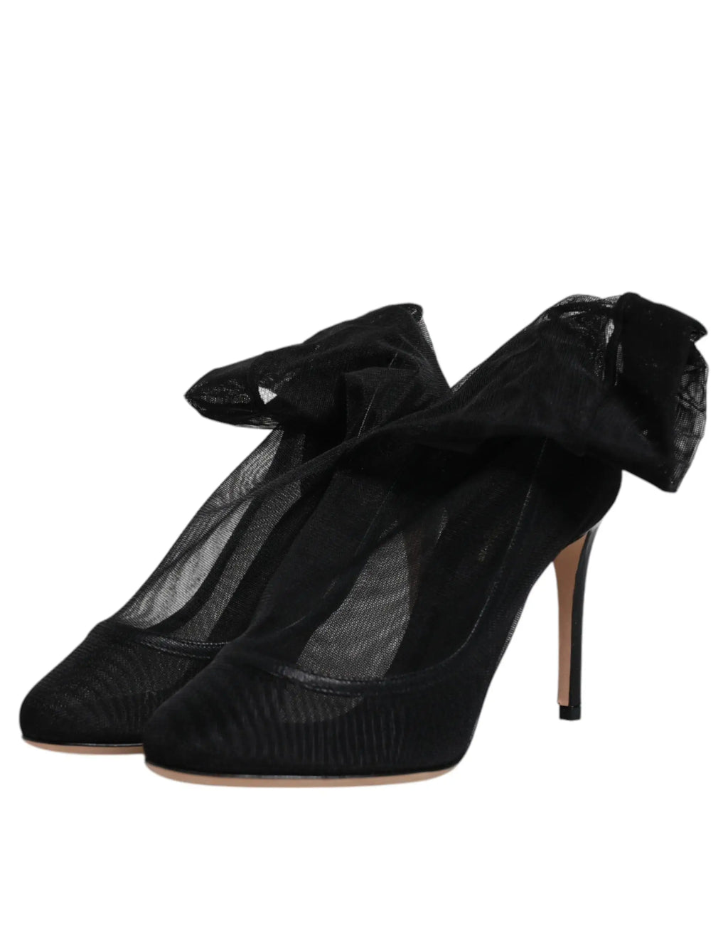 Dolce & gabbana bottines noires en filet nylon avec nœuds volumineux en satin aux chevilles