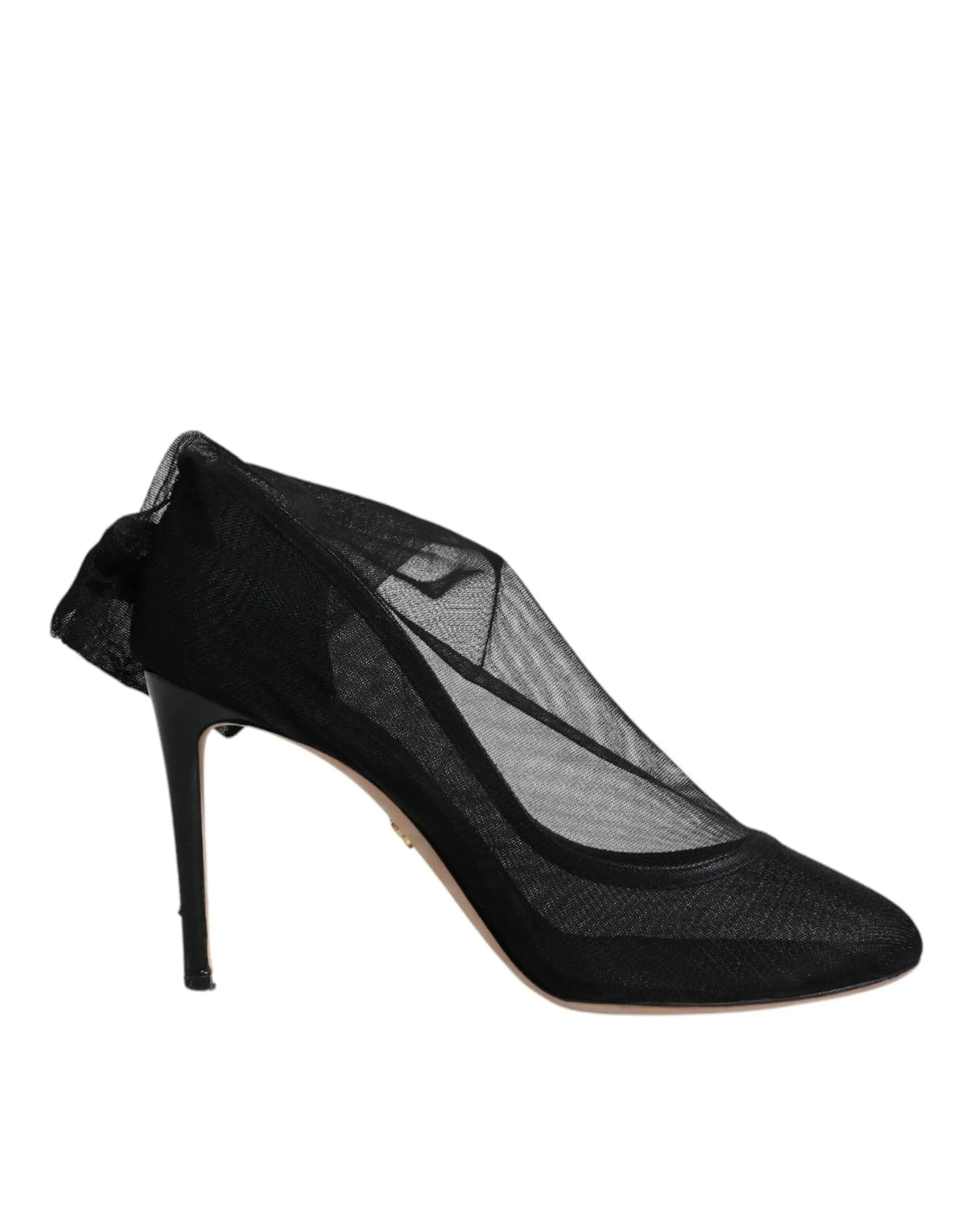Dolce & gabbana bottines noires en mesh nylon transparent avec talon haut et nœud décoratif vue arrière