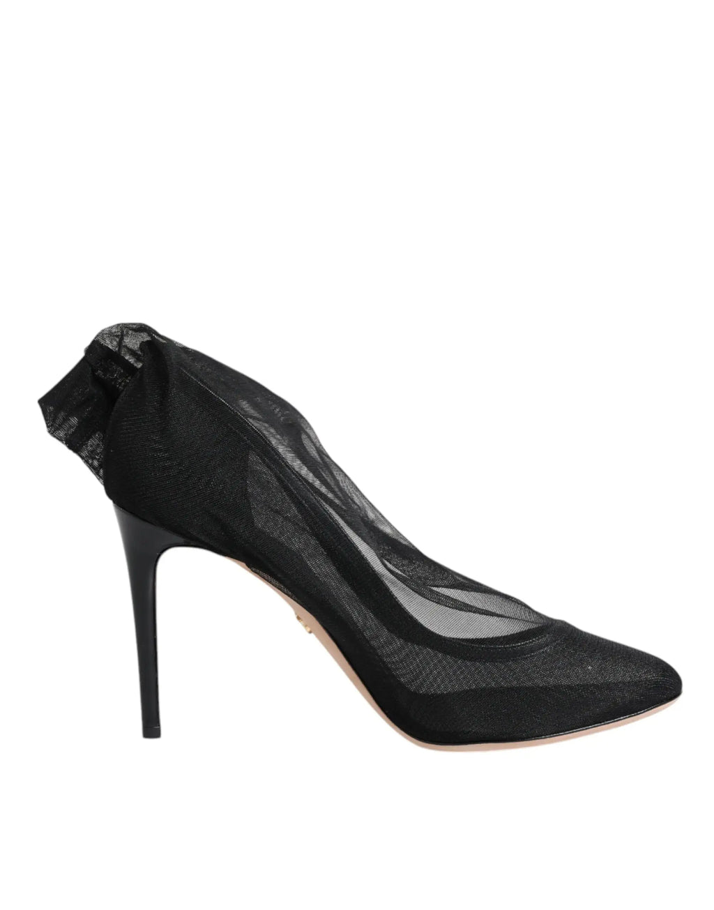 Dolce & gabbana chaussures bottines en nylon noir avec talons hauts, mesh transparent et bride froncée à la cheville