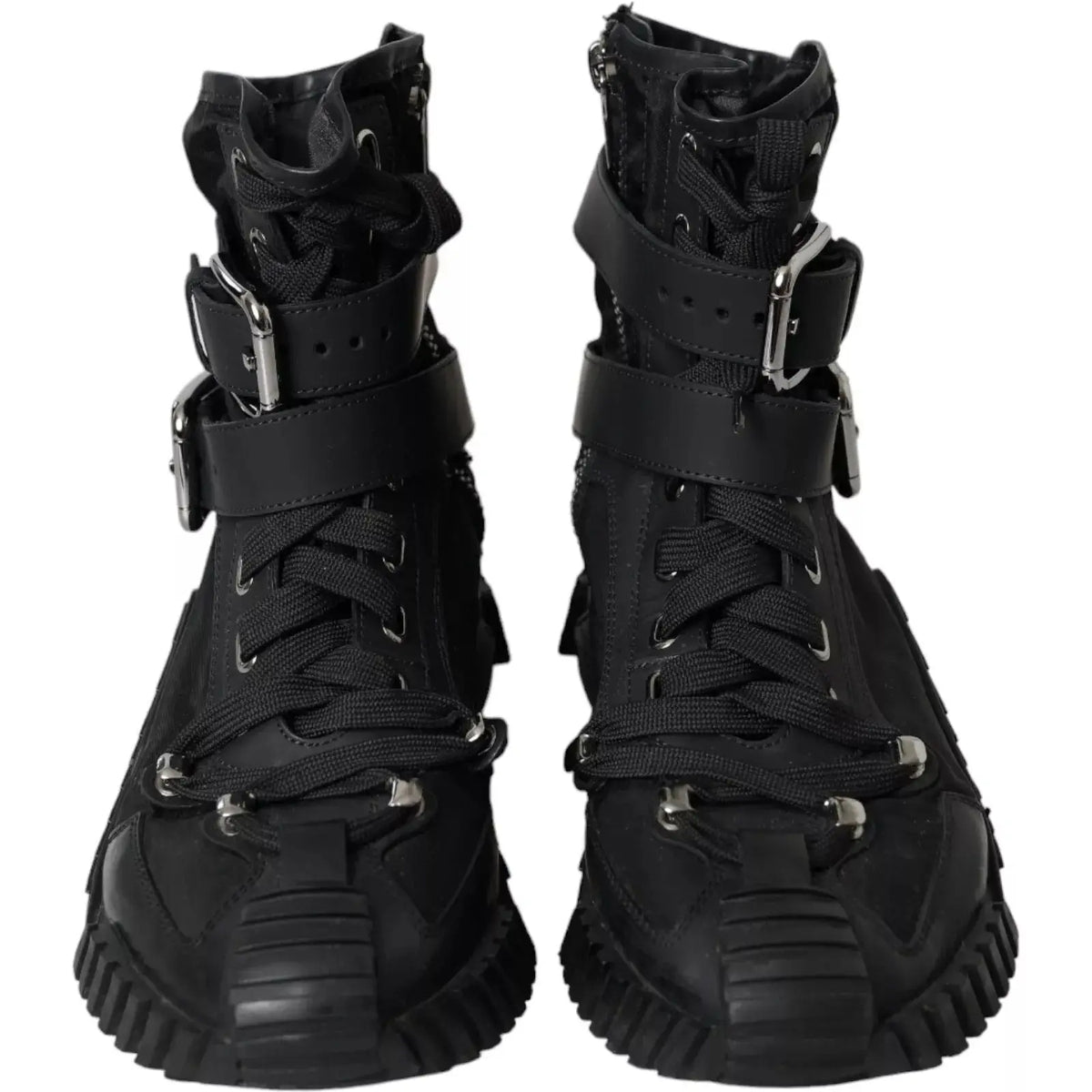 Bottes tactiques noires dolce & gabbana en nylon avec sangles ajustables et boucles argentées style sneakers montantes