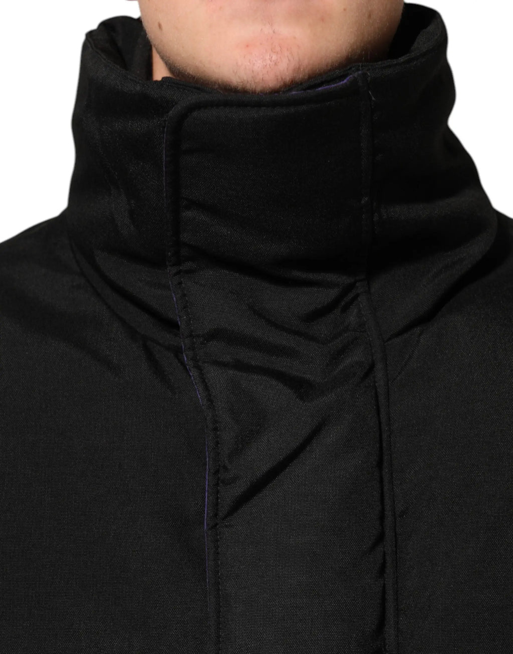 Veste noire dolce & gabbana en nylon pour homme avec col rembourré et corps matelassé zippé intégralement